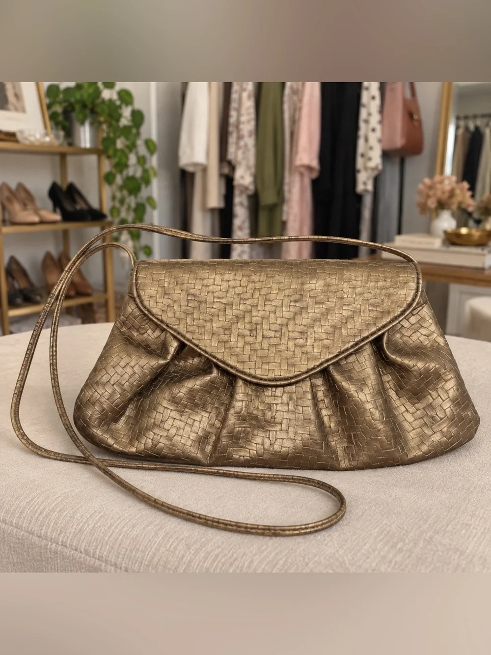 Vintage Neiman Marcus Bronze Metallic Crossbody Shoulder Bag